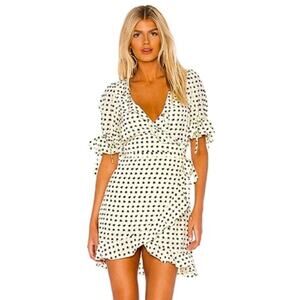 For Love & Lemons Sweethart Wrap Mini Dress Cream with Black Heart Print Sz XS